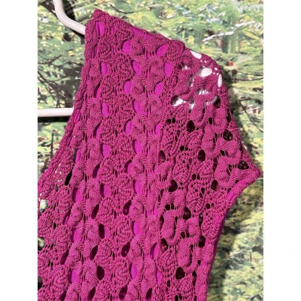Free People Medium Fuchsia Crochet Dress‎ Scoop Neck $128 MSRP